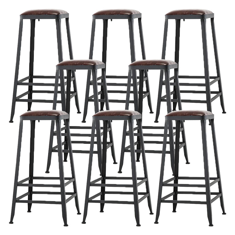 Industrial Armless Counter Stool Iron Milk Tea Shop Bar Stool with Cushion and Pedal Backless 8 Piece Set Bar Stool(30"H) Clearhalo 'Bar Furniture' 'Bar Stools' 'bar_stools' 'furn' 'furn_bar_stools' 'Furniture' 'Kitchen & Dining Furniture' 5173228