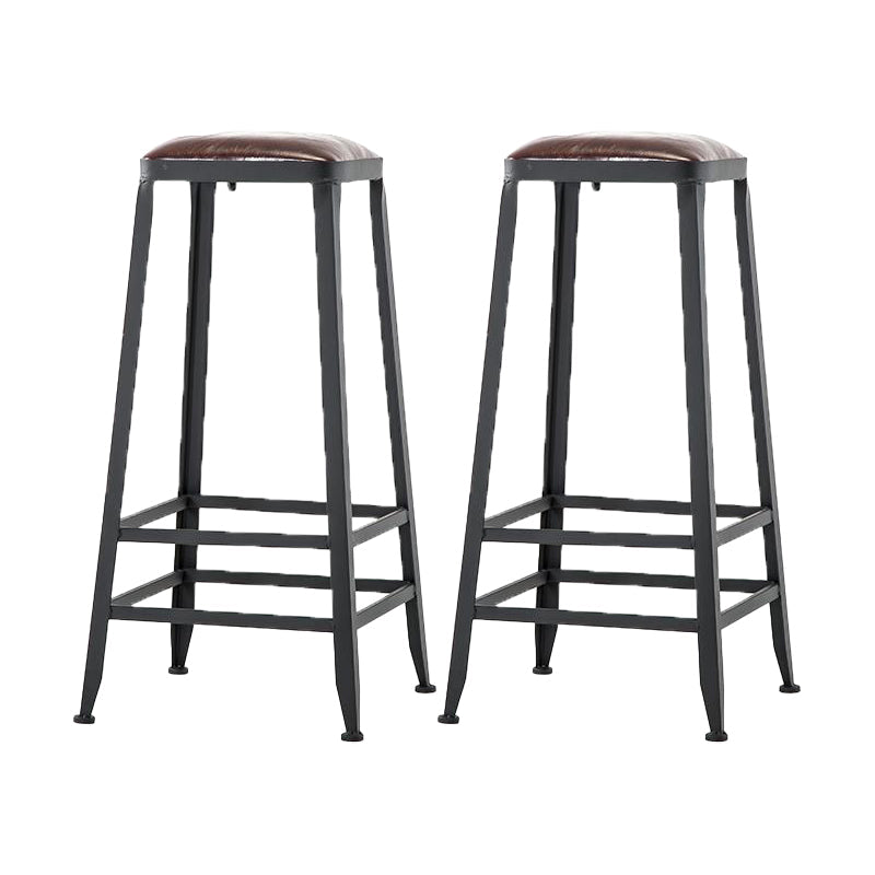 Industrial Armless Counter Stool Iron Milk Tea Shop Bar Stool with Cushion and Pedal Backless 2 Piece Set Bar Stool(31"H) Clearhalo 'Bar Furniture' 'Bar Stools' 'bar_stools' 'furn' 'furn_bar_stools' 'Furniture' 'Kitchen & Dining Furniture' 5173229