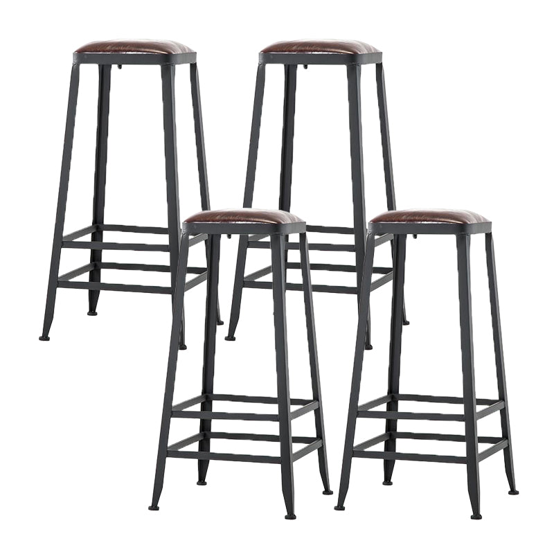 Industrial Armless Counter Stool Iron Milk Tea Shop Bar Stool with Cushion and Pedal Backless 4 Piece Set Bar Stool(31"H) Clearhalo 'Bar Furniture' 'Bar Stools' 'bar_stools' 'furn' 'furn_bar_stools' 'Furniture' 'Kitchen & Dining Furniture' 5173230