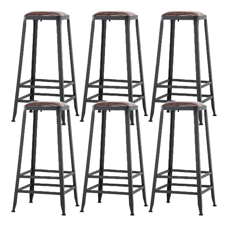 Industrial Armless Counter Stool Iron Milk Tea Shop Bar Stool with Cushion and Pedal Backless 6 Piece Set Bar Stool(31"H) Clearhalo 'Bar Furniture' 'Bar Stools' 'bar_stools' 'furn' 'furn_bar_stools' 'Furniture' 'Kitchen & Dining Furniture' 5173231