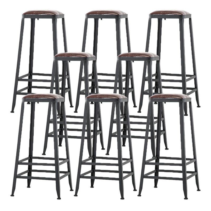 Industrial Armless Counter Stool Iron Milk Tea Shop Bar Stool with Cushion and Pedal Backless 8 Piece Set Bar Stool(31"H) Clearhalo 'Bar Furniture' 'Bar Stools' 'bar_stools' 'furn' 'furn_bar_stools' 'Furniture' 'Kitchen & Dining Furniture' 5173232