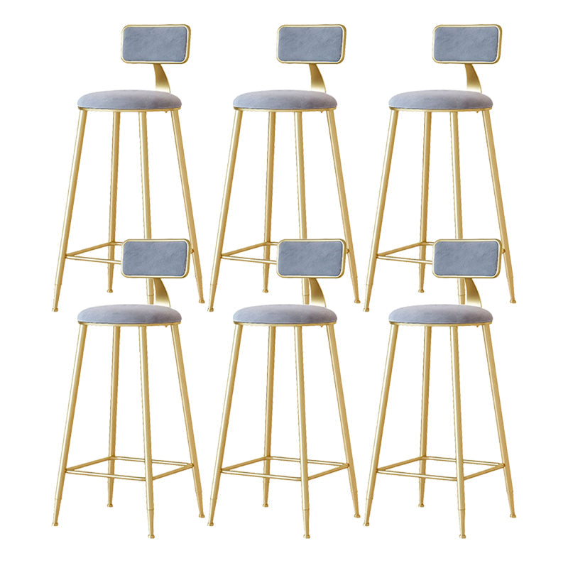 Nordic Backrest Armless Counter Stool Iron Cafe Bar Stool with Velvet Cushion and Pedal