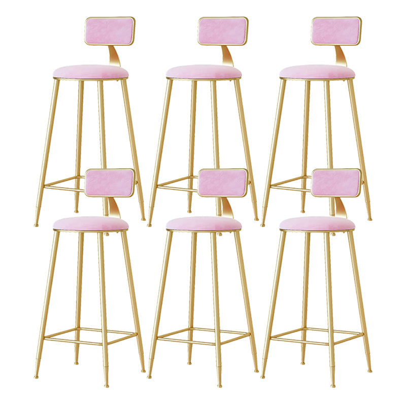 Nordic Backrest Armless Counter Stool Iron Cafe Bar Stool with Velvet Cushion and Pedal