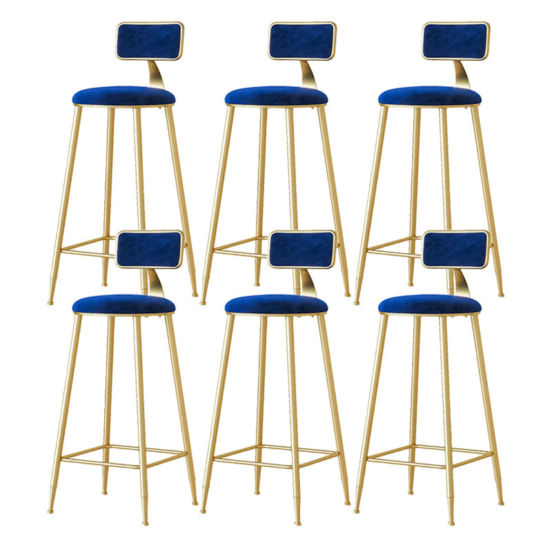 Nordic Backrest Armless Counter Stool Iron Cafe Bar Stool with Velvet Cushion and Pedal