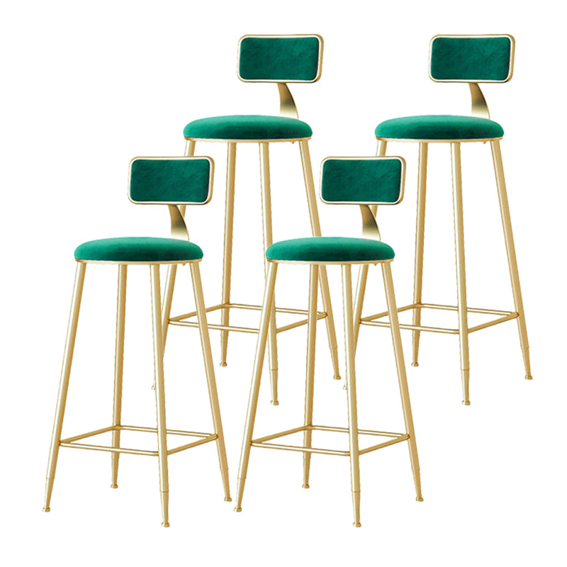 Nordic Backrest Armless Counter Stool Iron Cafe Bar Stool with Velvet Cushion and Pedal