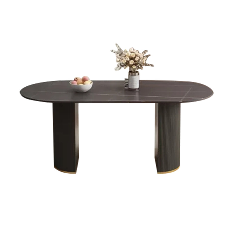Designer Style Oval Dining Table Set 1/4/5/7 Pieces Sintered Stone Dining Set Black 71"L x 31"W Clearhalo 'Dining Room Sets' 'Dining Tables & Seating' 'dining_room_set' 'furn' 'furn_dining_room_set' 'Furniture' 'Kitchen & Dining Furniture' 5173624