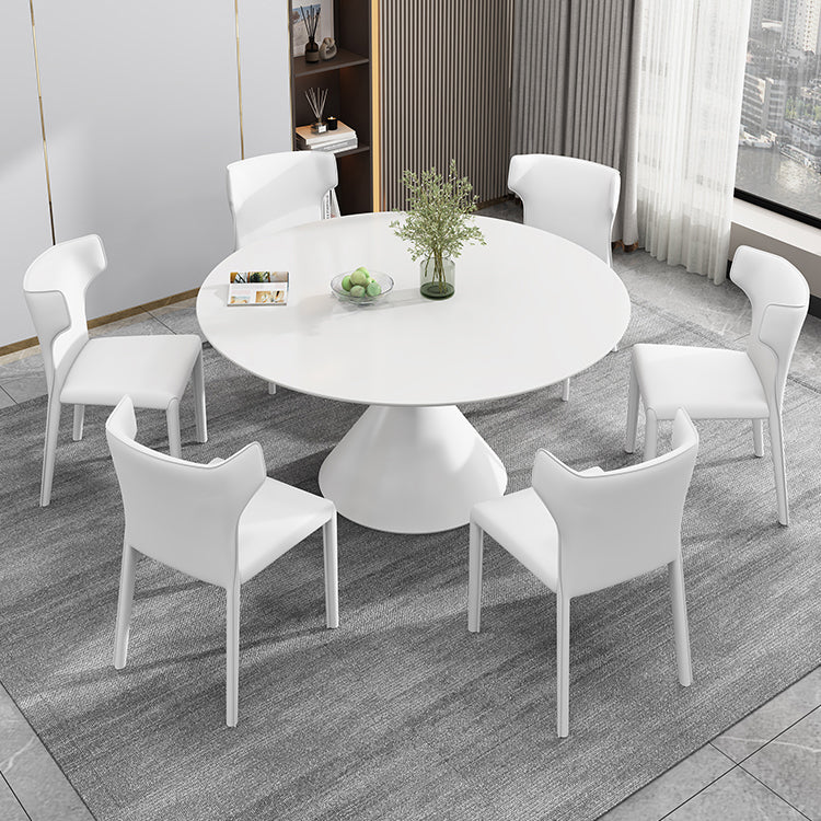 Sintered Stone Home Dining Table Modern Dining Room Table with Pedestal Base White 43.3"L x 43.3"W x 29.5"H Without Chairs Clearhalo 'Dining Tables & Seating' 'Dining Tables' 'dining_table' 'furn' 'furn_dining_table' 'Furniture' 'Kitchen & Dining Furniture' 5173704