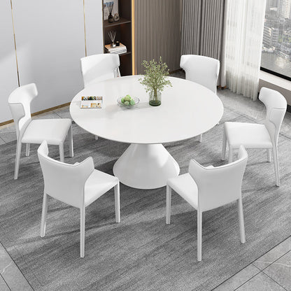 Sintered Stone Home Dining Table Modern Dining Room Table with Pedestal Base White 43.3"L x 43.3"W x 29.5"H Without Chairs Clearhalo 'Dining Tables & Seating' 'Dining Tables' 'dining_table' 'furn' 'furn_dining_table' 'Furniture' 'Kitchen & Dining Furniture' 5173704