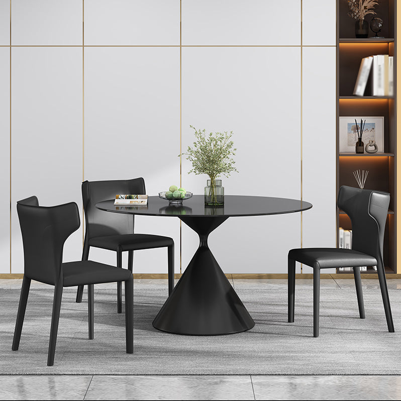 Sintered Stone Home Dining Table Modern Dining Room Table with Pedestal Base Black 51.2"L x 51.2"W x 29.5"H Without Chairs Clearhalo 'Dining Tables & Seating' 'Dining Tables' 'dining_table' 'furn' 'furn_dining_table' 'Furniture' 'Kitchen & Dining Furniture' 5173705
