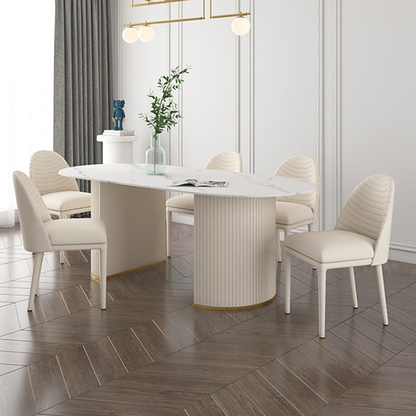 Table à manger ovale à double piédestal moderne table fixe de pierre fritte