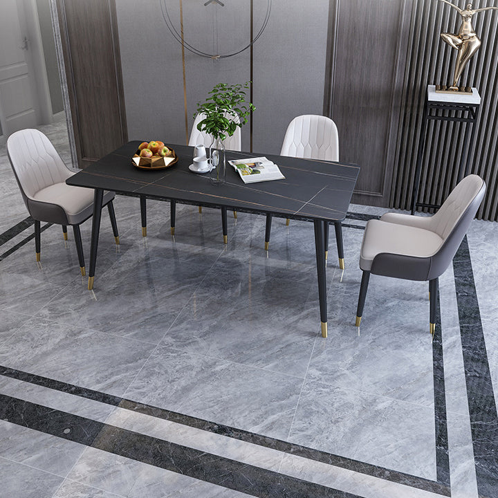 長方形の焼結された石造りの食堂モダンなホームキッチンデスク4つの黒い足のある