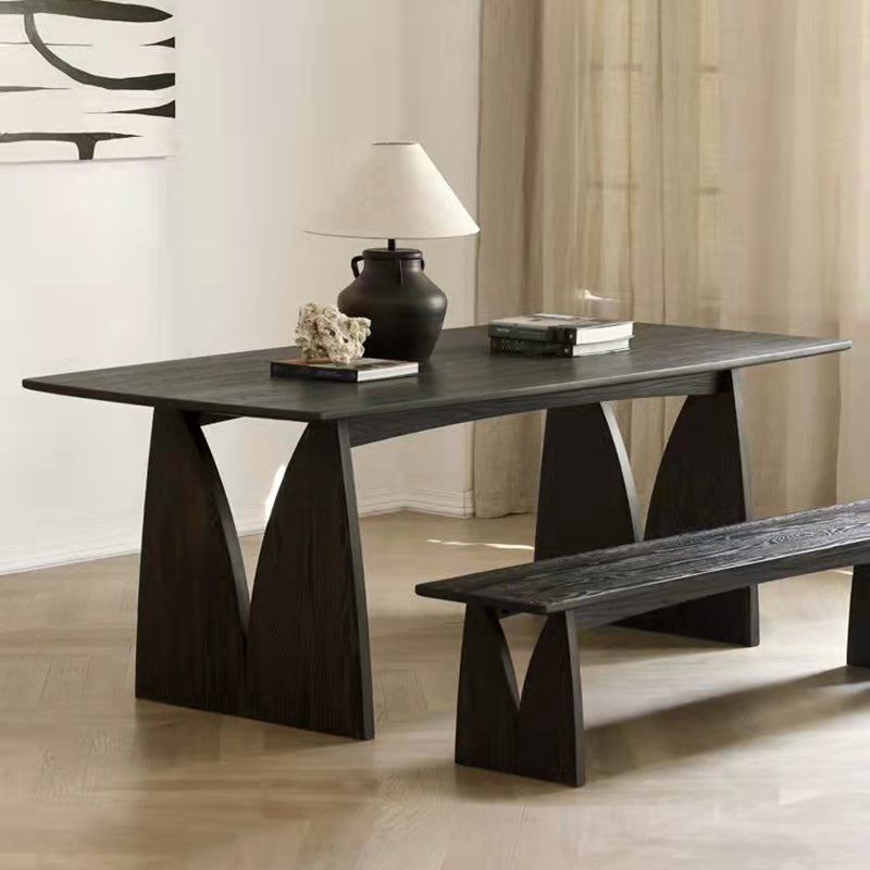 Mesa de comedor de madera maciza de pino mesa de doble pedestal moderna en negro