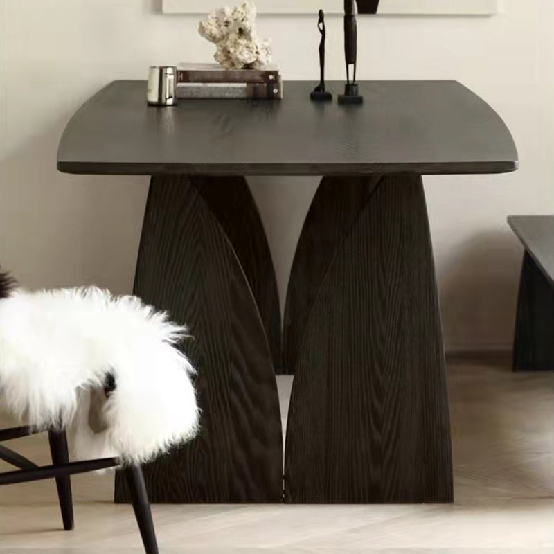 Mesa de comedor de madera maciza de pino mesa de doble pedestal moderna en negro