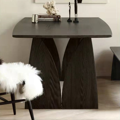 Mesa de comedor de madera maciza de pino mesa de doble pedestal moderna en negro