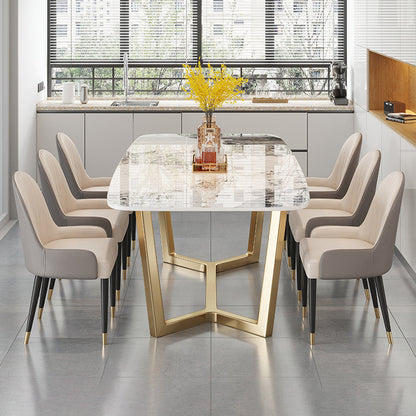 Luxury Sintered Stone Dining Table Rectangle Table with Gold Trestle Base 51.2"L x 31.5"W x 29.5"H Without Chairs Clearhalo 'Dining Tables & Seating' 'Dining Tables' 'dining_table' 'furn' 'furn_dining_table' 'Furniture' 'Kitchen & Dining Furniture' 5173901