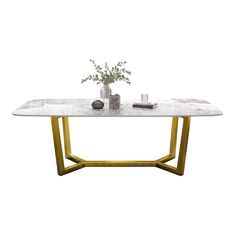 Luxury Sintered Stone Dining Table Rectangle Table with Gold Trestle Base Clearhalo 'Dining Tables & Seating' 'Dining Tables' 'dining_table' 'furn' 'furn_dining_table' 'Furniture' 'Kitchen & Dining Furniture' 5173903