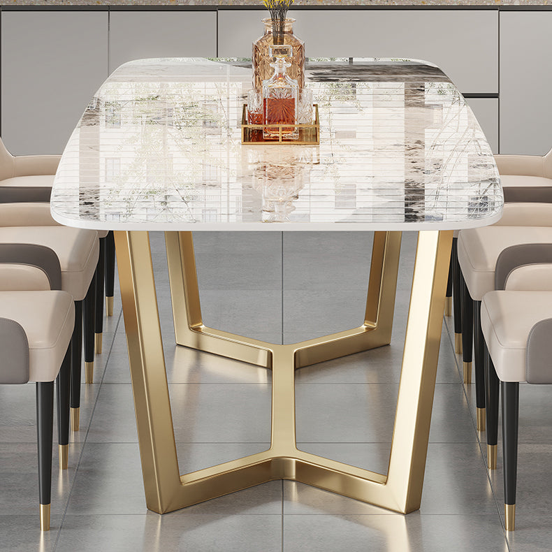 Luxury Sintered Stone Dining Table Rectangle Table with Gold Trestle Base Clearhalo 'Dining Tables & Seating' 'Dining Tables' 'dining_table' 'furn' 'furn_dining_table' 'Furniture' 'Kitchen & Dining Furniture' 5173906