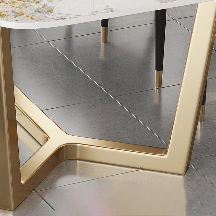 Luxury Sintered Stone Dining Table Rectangle Table with Gold Trestle Base Clearhalo 'Dining Tables & Seating' 'Dining Tables' 'dining_table' 'furn' 'furn_dining_table' 'Furniture' 'Kitchen & Dining Furniture' 5173907