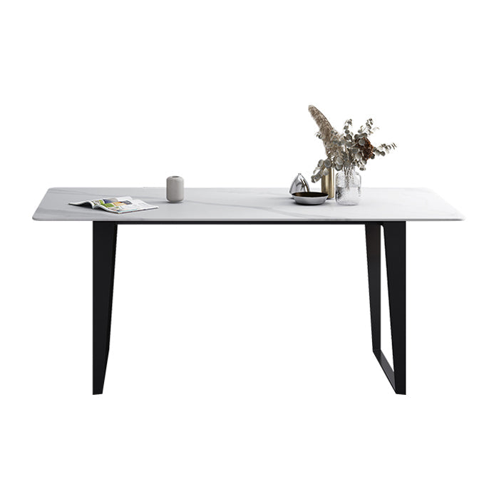 Table Industrielle Base Luge Rectangulaire Table Fixe Blanche en Pierre Frittée