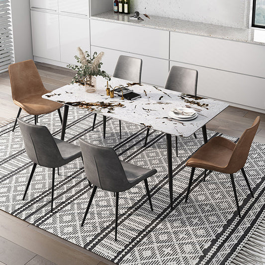 Rectangle 4 Legs Industrial Dining Table Fixed Table of Sintered Stone 47.2"L x 23.6"W x 29.5"H Without Chairs