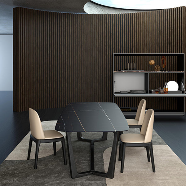 Table noire industrielle pour la table à manger rectangle du restaurant avec base de chevalet