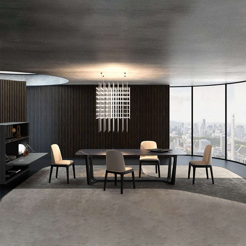 Table noire industrielle pour la table à manger rectangle du restaurant avec base de chevalet