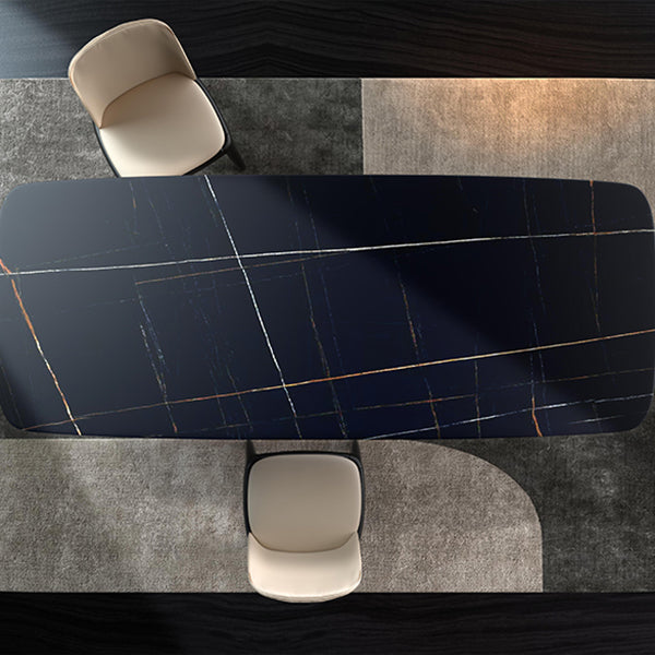 Table noire industrielle pour la table à manger rectangle du restaurant avec base de chevalet