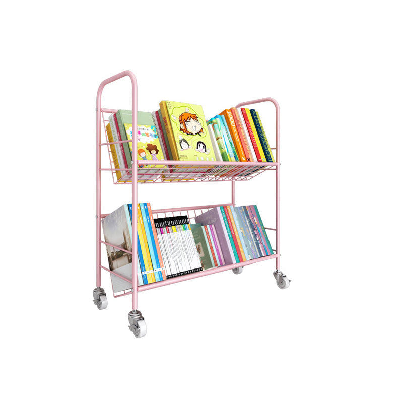 Contemporary Style Metal Bookcase Wheel Bookshelf for Home Office