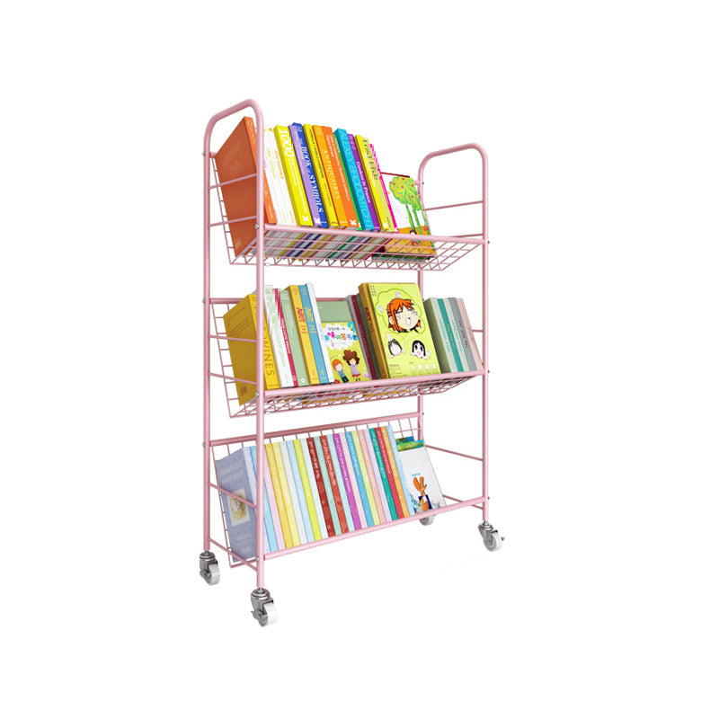 Contemporary Style Metal Bookcase Wheel Bookshelf for Home Office