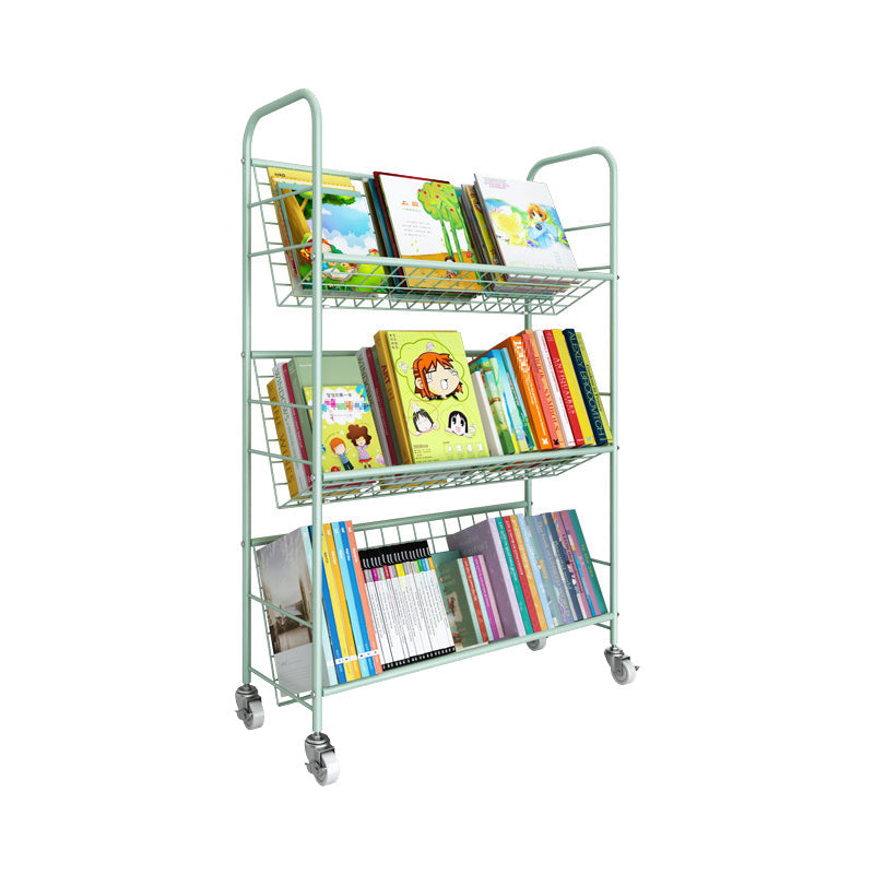 Contemporary Style Metal Bookcase Wheel Bookshelf for Home Office