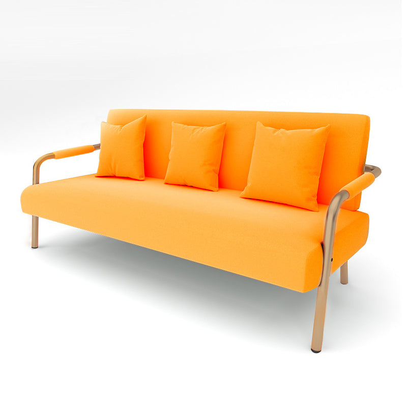 Velvet 3-seater Sofa with Pillow Top Arm for Apartment 28.35" High Orange Clearhalo 'furn' 'furn_sofas' 'Furniture' 'Living Room Furniture' 'Sofa' 'sofas' 5178222