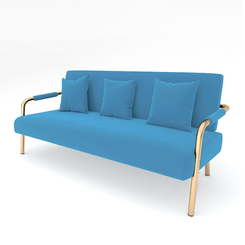 Velvet 3-seater Sofa with Pillow Top Arm for Apartment 28.35" High Lake Blue Clearhalo 'furn' 'furn_sofas' 'Furniture' 'Living Room Furniture' 'Sofa' 'sofas' 5178226