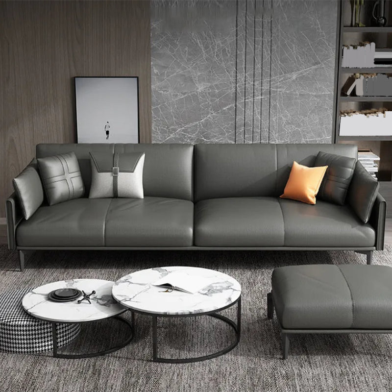 Faux /Genuine Leather Stain Resistant Contemporary Sofa Couch in Black