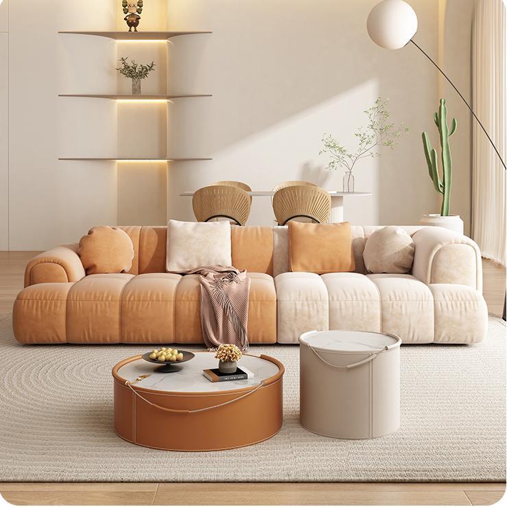 Sofá de brazo empotrado de almohada cosida contemporánea en naranja/blanco