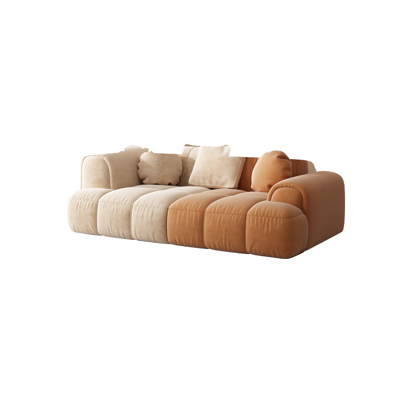 Eigentijdse genaaide kussen terug inbouw arm bank bank in oranje/wit