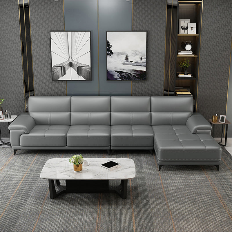 135.83" W x 66.93" D x 36.22" H Genuine Leather Sofa & Chaise Sewn Pillow Back Sofa