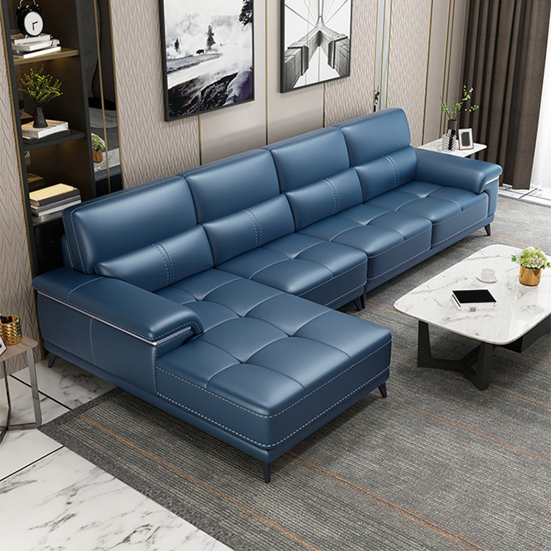 135.83" W x 66.93" D x 36.22" H Genuine Leather Sofa & Chaise Sewn Pillow Back Sofa