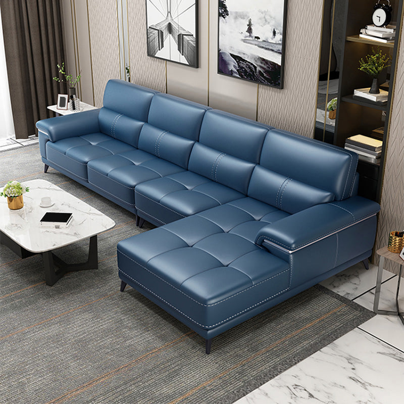 135.83" W x 66.93" D x 36.22" H Genuine Leather Sofa & Chaise Sewn Pillow Back Sofa