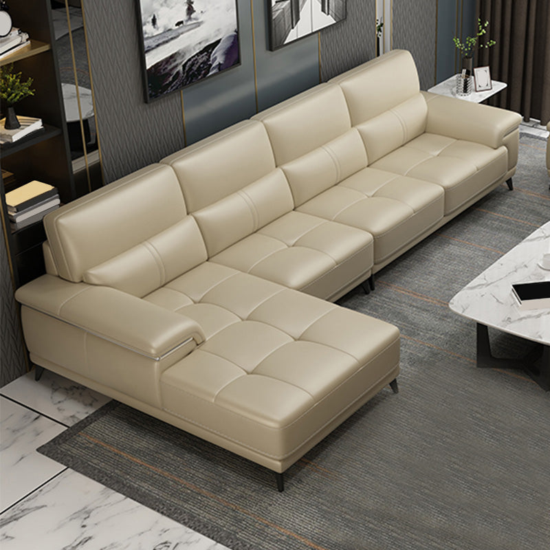 135.83" W x 66.93" D x 36.22" H Genuine Leather Sofa & Chaise Sewn Pillow Back Sofa