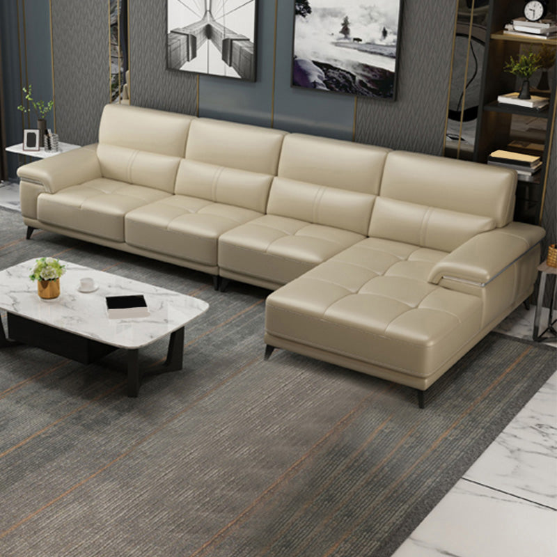 135.83 "W x 66.93" D x 36.22 "H Sofá de cuero genuino y almohada cosida de chaise