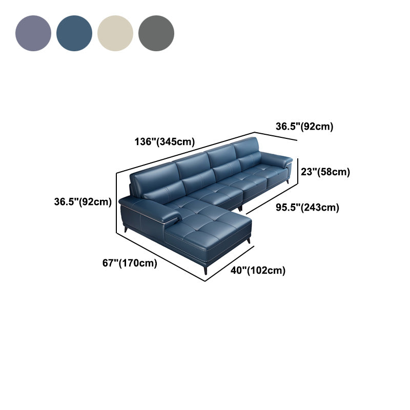 135.83" W x 66.93" D x 36.22" H Genuine Leather Sofa & Chaise Sewn Pillow Back Sofa