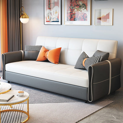 Mid Century Modern Tight Back Sofa Faux Leather Square Arm Sofa