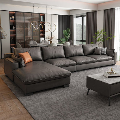 Recessed Arm Sofa & Chaise 129.92" W 66.93" x D 31.5 H" x Loose Back Sofa, Faux Leather