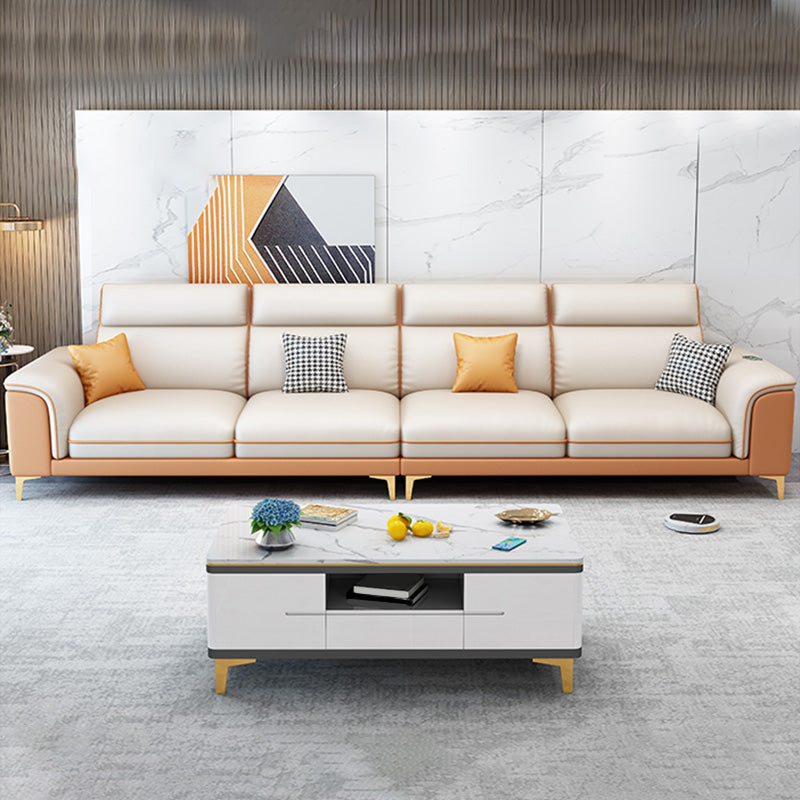 Contemporary Faux Leather Sofa with Pillow Top Arm for Living Room