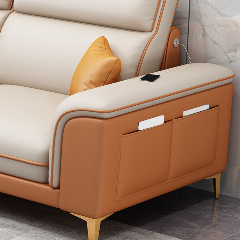 Contemporary Faux Leather Sofa with Pillow Top Arm for Living Room