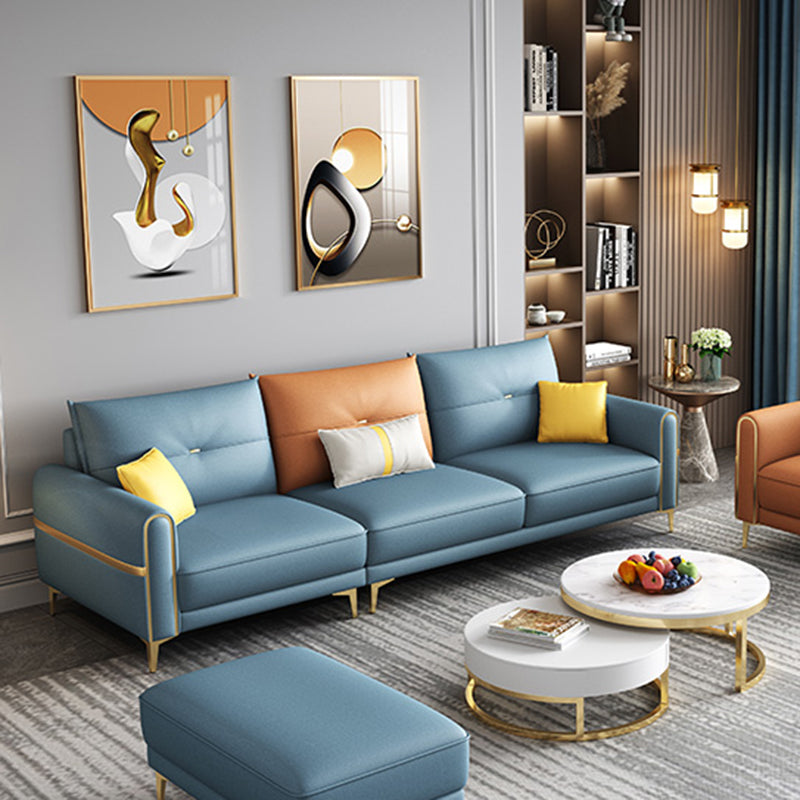 Modern Faux Leather Sofa with Bolster Pillows for Living Room Clearhalo 'furn' 'furn_sectionals' 'Furniture' 'Living Room Furniture' 'Sectionals' 5178857