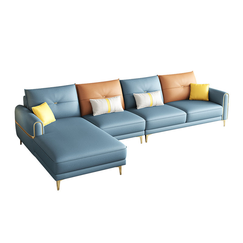 Modern Faux Leather Sofa with Bolster Pillows for Living Room Clearhalo 'furn' 'furn_sectionals' 'Furniture' 'Living Room Furniture' 'Sectionals' 5178858