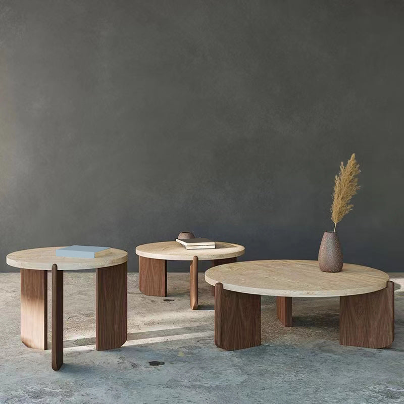 Einzel-Couchtisch mit 3 Beinen, moderner Cocktailtisch aus Holz in Beige/Braun