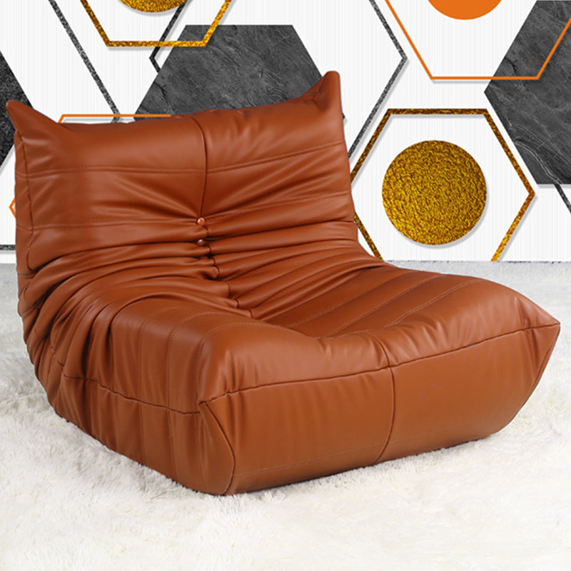 Armless Parsons Chair with Biscuit Back, 40.16" W √ó 33.46" L √ó 28.35" H Brown Faux Leather Clearhalo 'Accent Chairs' 'accent_chairs' 'Chairs & Seating' 'furn' 'furn_accent_chairs' 'Furniture' 'Living Room Furniture' 5178960