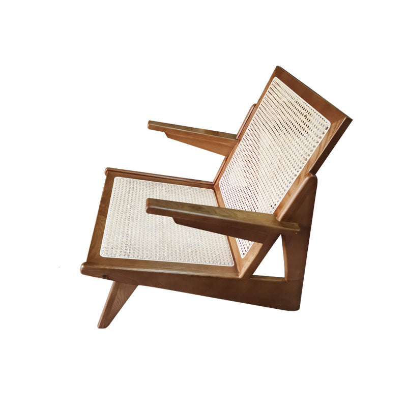 Living Room Wood Solid Wood Frame Basic Four Leg Woven Back Lounge Chair Wood Walnut Fixed Arms Clearhalo 'Accent Chairs' 'accent_chairs' 'Chairs & Seating' 'furn' 'furn_accent_chairs' 'Furniture' 'Living Room Furniture' 5179094